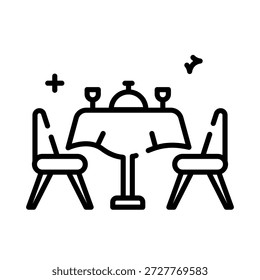 Icono de mesa de cena romántica para pareja Fecha Noche Línea Ilustración de arte para el día de San Valentín