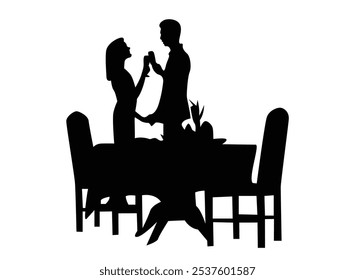 Romantic dinner vector, couple vector valentine silhouettes