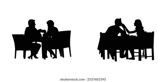 Romantic dinner vector, couple vector valentine silhouettes