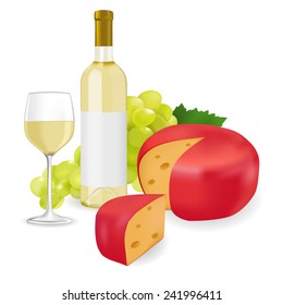 Romantic dinner - white wine, cheese, grapes