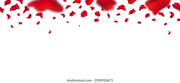 A romantic display of red rose petals scattered in the wind, symbolizing love, tenderness, and festive sophistication, ideal for elegant decorations.