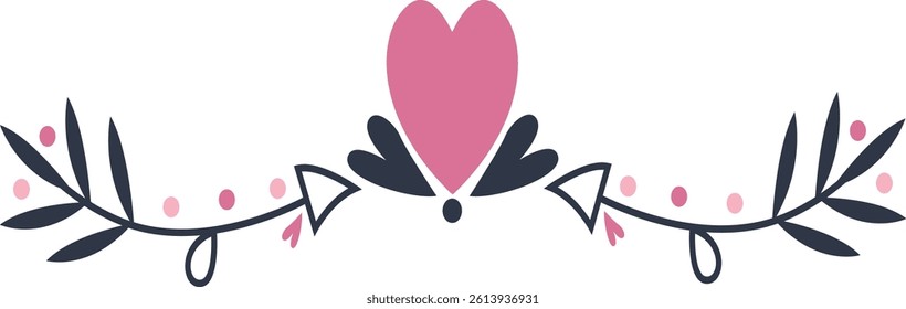 Romantic Divider Decoration Icon. Flat Vector Illustration Isolated on White Background.