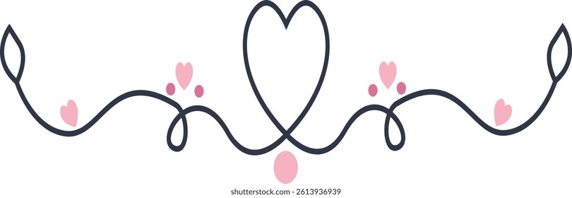 Romantic Divider Decoration Icon. Flat Vector Illustration Isolated on White Background.