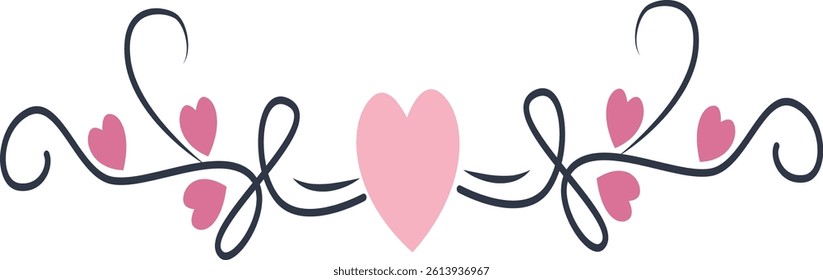 Romantic Divider Decoration Icon. Flat Vector Illustration Isolated on White Background.