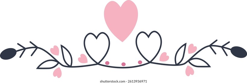 Romantic Divider Decoration Icon. Flat Vector Illustration Isolated on White Background.