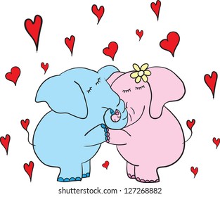 romantic doodle background with hanging elephants