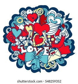Romantic doodle elements set, vector. For card, wedding invitation or t-shirt
