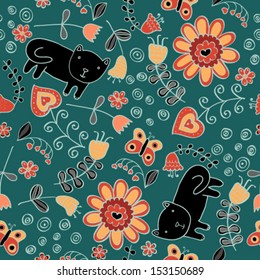 Romantic doodle floral  vector texture. Copy that square to the side and you'll get seamlessly tiling pattern which gives the resulting image the ability to be repeated or tiled without visible seams