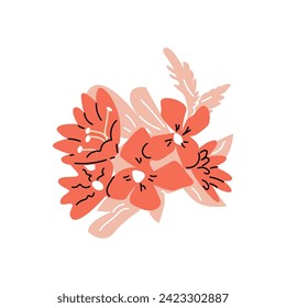 Flor romántica de doodle con hoja aislada. La ilustración vectorial puede utilizarse para tarjetas de felicitación, papel de envoltura, etiqueta, afiche. 