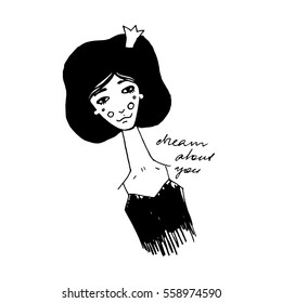 Romantic doodle girl portrait