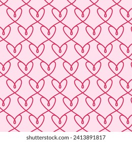 Romantic Doodle Style Hearts Seamless Pattern. Romantic Hand Drawn Hearts Background. Valentine's Day Love Pattern Vector.