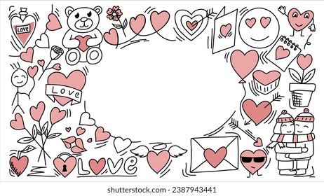 Romantic doodle for Valentines Day with copy space, vector illustration.