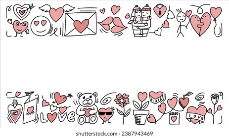 Romantic doodle for Valentines Day with copy space, vector illustration.