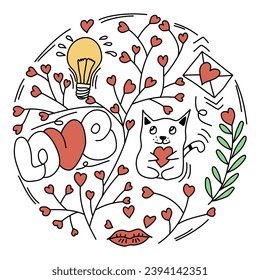 Romantic doodle for Valentines Day, vector illustration.