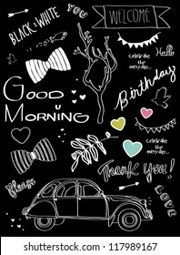 Romantic doodles collection - hand drawn in vector. Design elements.