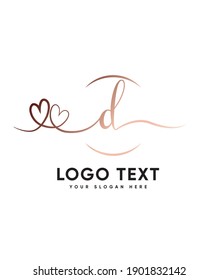 A romantic double heart shaped swashes and dreamy handwritten letter type D logo template, Vector logo for business and company identity 