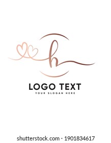 A romantic double heart shaped swashes and dreamy handwritten letter type H logo template, Vector logo for business and company identity 