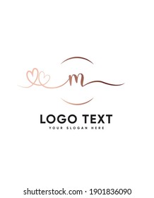A romantic double heart shaped swashes and dreamy handwritten letter type M logo template, Vector logo for business and company identity 