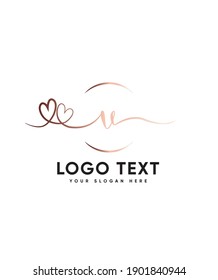 A romantic double heart shaped swashes and dreamy handwritten letter type V logo template, Vector logo for business and company identity 