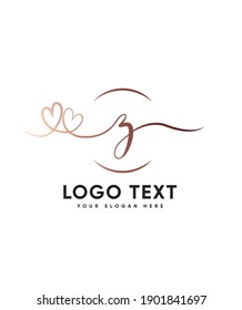 A romantic double heart shaped swashes and dreamy handwritten letter type Z logo template, Vector logo for business and company identity 
