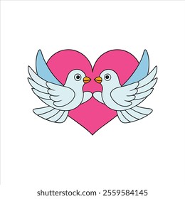 Romantic doves with heart vector, perfect for weddings, love themes, and greeting designs.