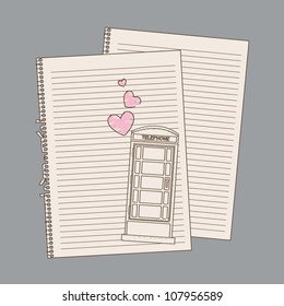 romantic draw over paper notebook. vector illustration