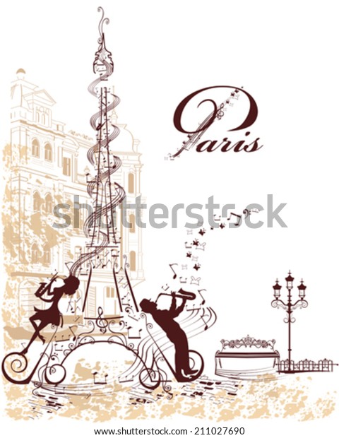 Vector De Stock Libre De Regalias Sobre La Romantica Torre Eiffel Esta Decorada