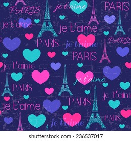 Romantic Eiffel Tower pattern with hearts.