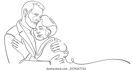 Romantic elderly couple line art Style vector illustration