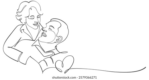 Romantic elderly couple line art Style vector illustration