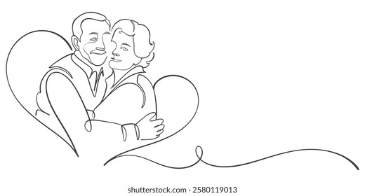 Romantic elderly couple line art Style vector illustration