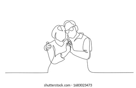 Romantic elderly couple  Old grandfather   grandmother  Continuous one line drawing  Vector illustration hand drawn 