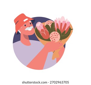 Hombre mayor romántico que da el ramo