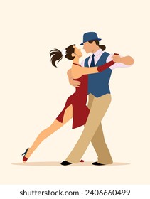 Romantic and elegant couple dancing tango