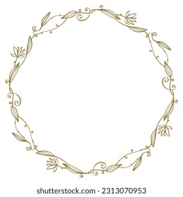 Romantic elegant decorative golden vector wreath.