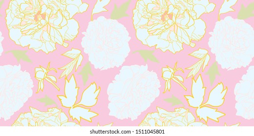Romantic elegant festive peony botanical pattern, modern peony blossom in pastel tones. All over print. Perfect for wallpaper, stationary, event, wedding, fashion. Elegant florals.