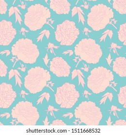 Romantic elegant festive peony botanical pattern, modern peony blossom in pastel tones. All over print. Perfect for wallpaper, stationary, event, wedding, fashion. Elegant florals.