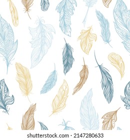 Romantic elegant sketch outline feather vector pattern
Seamless tender soft bohemian style background