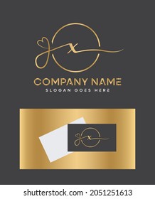 A romantic and elegant touch calligraphy letter type X logo and business card template