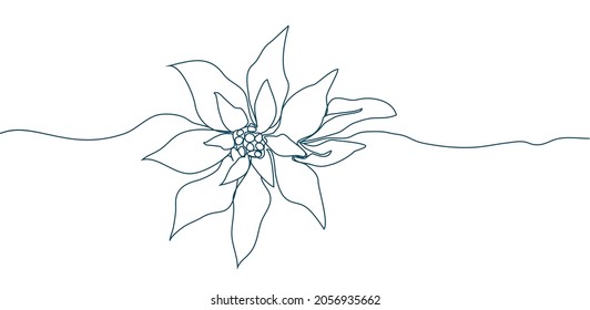 romantic element one line drawing. Concept  holiday, poinsettia flower isolated on white background. hand-drawn,  close-up. modern design. for print, banner, card, paper, poster. vector illustration