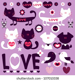 Romantic elements set with animals