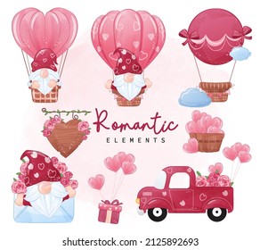 Romantic Elements in Watercolor for Decoration