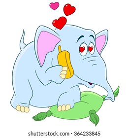 Romantic Elephant. Valentines Day Cartoon character. Colorful design for kids activity book, coloring page, colouring picture. Vector illustration for children.