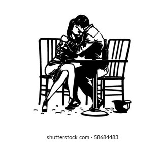 Embrasse romantique - Couple Amoureux - Clip Art Rétro