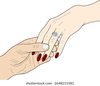 Romantic Engagement Ring Moment – Couple Holding Hands