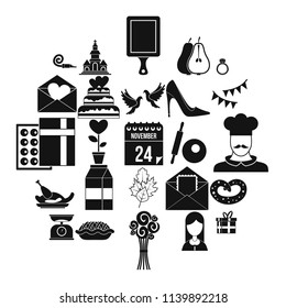 Romantic entertainment icons set. Simple set of 25 romantic entertainment vector icons for web isolated on white background