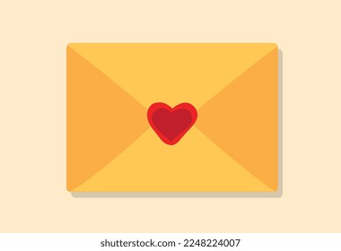 Romantic envelope concept. Yellow letter with heart. Romance, love and support. Poster or banner for website. Template, layout and mock up. Love correspondence. Cartoon flat vector illustration