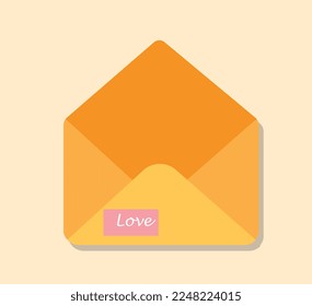 Romantic envelope concept. Yellow letter, distance communication and love correspondence. Interface for programs and applications, email. Poster or banner for website. Cartoon flat vector illustration