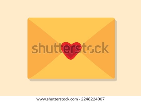 Romantic envelope concept. Yellow letter with heart. Romance, love and support. Poster or banner for website. Template, layout and mock up. Love correspondence. Cartoon flat vector illustration