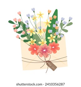 Romantic envelope with flowers, gift. Spring illustration, mother's day greeting card, vector